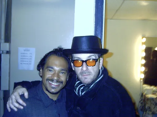 Jay Rodriguez Sierra: Backstage with Elvis Costello at the Beacon Theatre, January 25, 2004, after a night Jay arranged and performed.